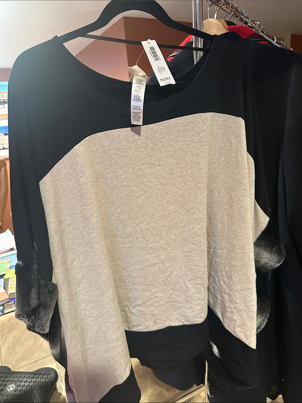 Chico's Black and Light Gray Colorblock Tee
